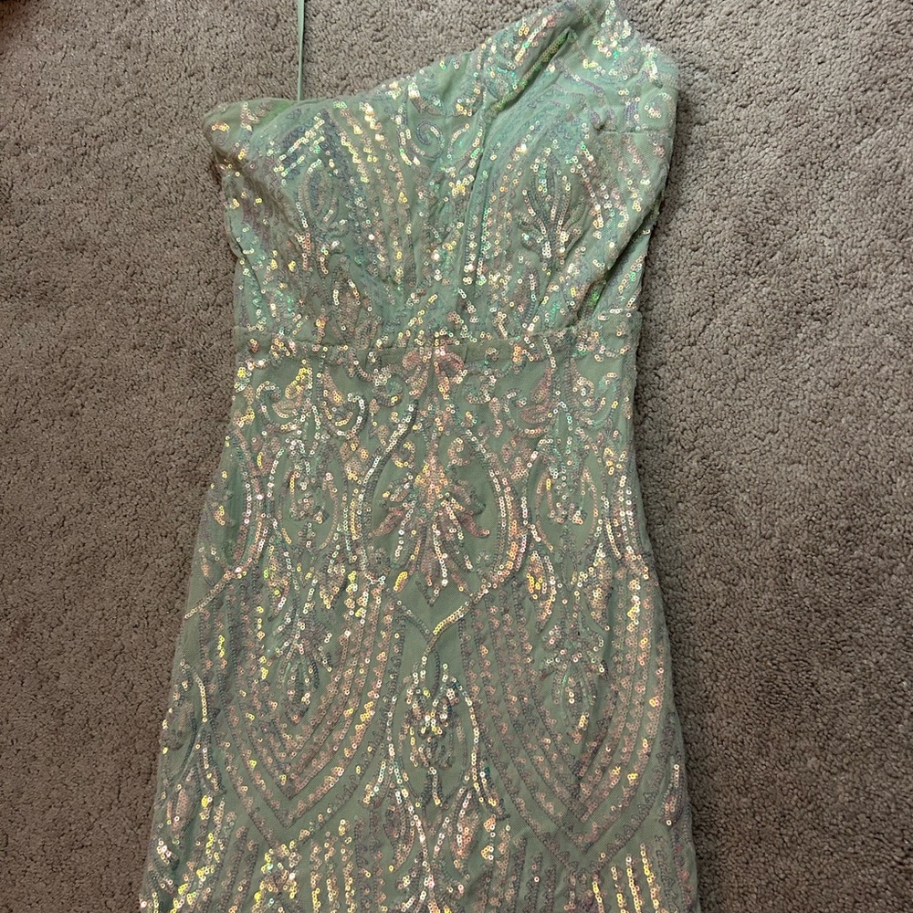 Teal Sequin One-Shoulder Dress